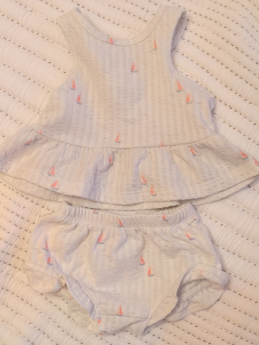 cloud Island Baby White Sailboat Two-Piece Outfit